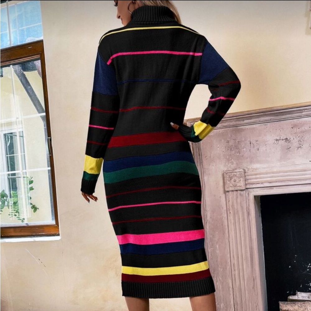 Striped Pattern Colorblock Sweater Dress. - Picture 6 of 16